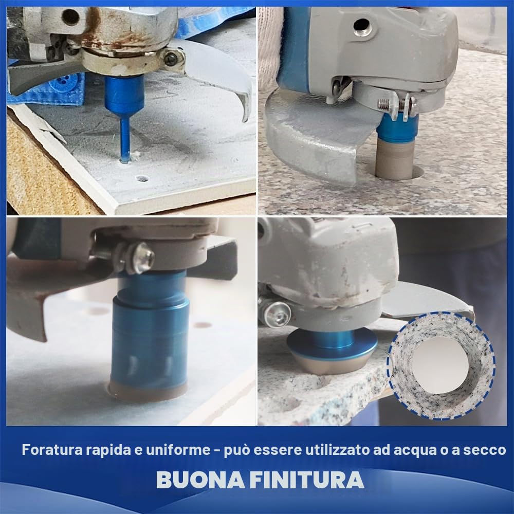Punta per Trapano Diamantata Set - 6/6/8/25/35/50/68mm+10MM Versatile Fresa Diamantata+50mm Fresa Diamantato+Gambo Esagonale a M14 Filo per Porcellana Granito Piastrella Marmo Taglio a Secco