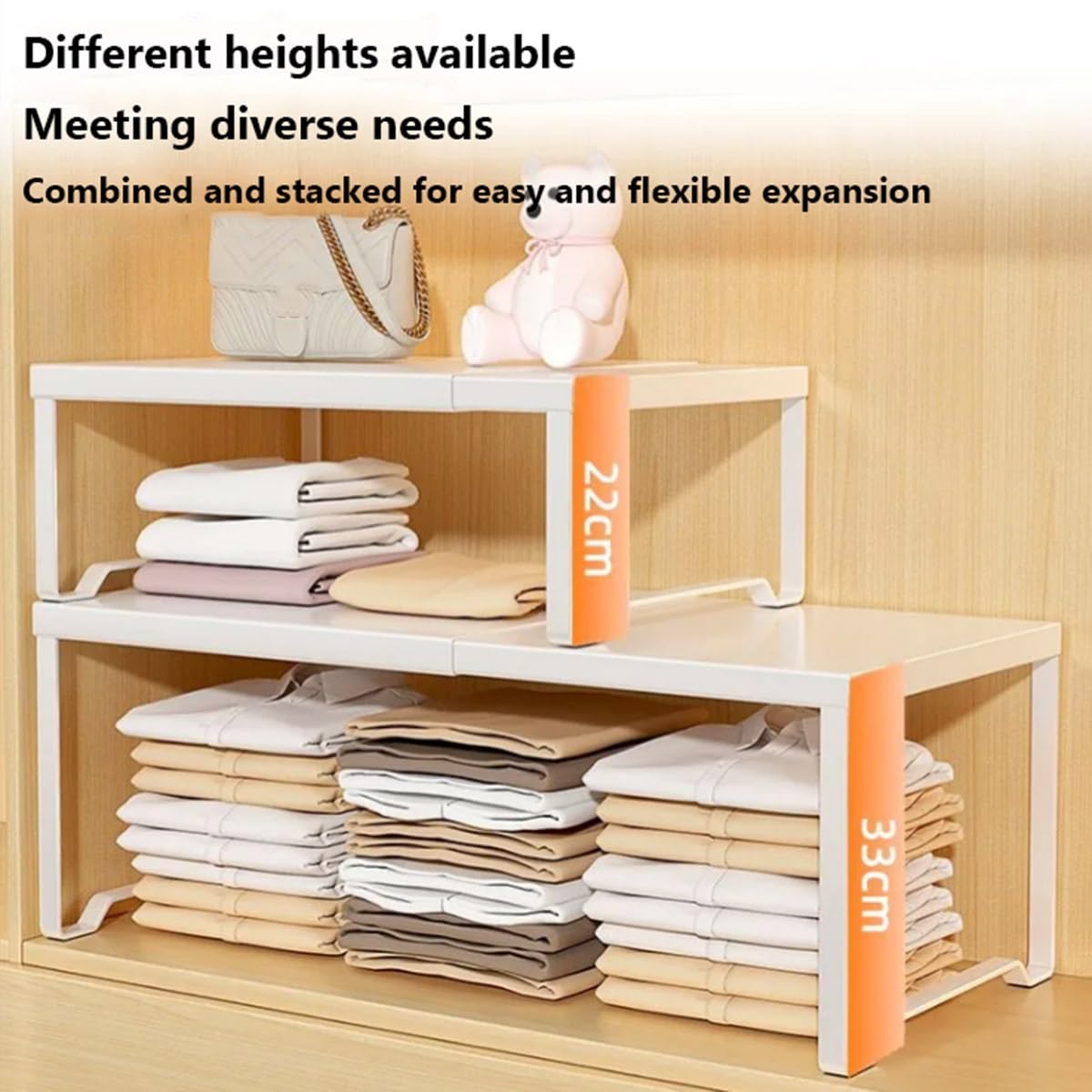 Mensola Estensibile per Armadio, Ripiano Salvaspazio Cucina,Scaffale Portaoggetti Espandibile per Armadio Acciaio al Carbonio, per Bagno, Cucina(White,L20-31.5inW16.5inH13in)