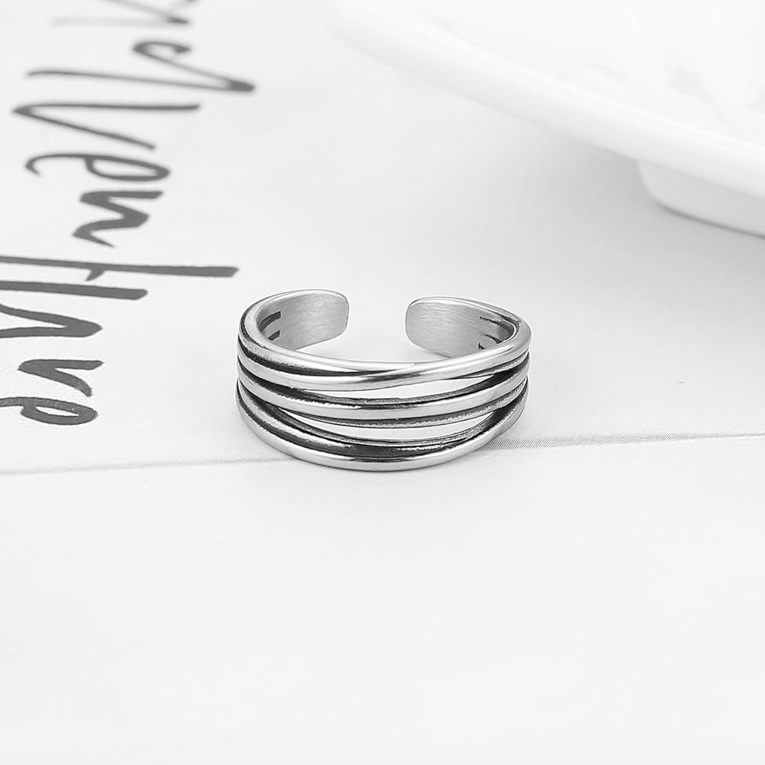 HZMAN Vintage Rings for Women Stainless Steel Open Multi Layer Statement Promise Anniversary Ring Size7-9 - Image 4