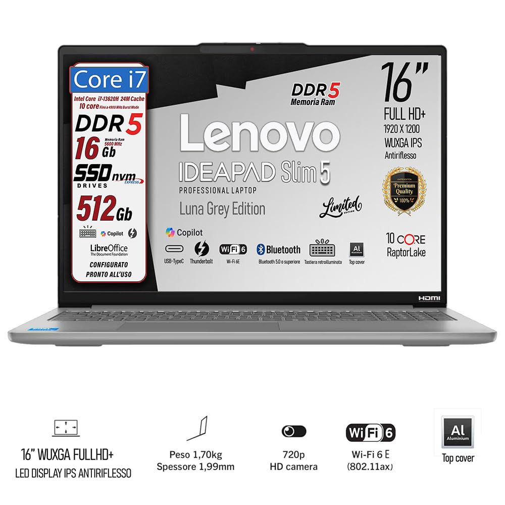Lenovo Ideapad 5 Slim i7 13620H Notebook FHD Display 16GB SSD - Dettaglio