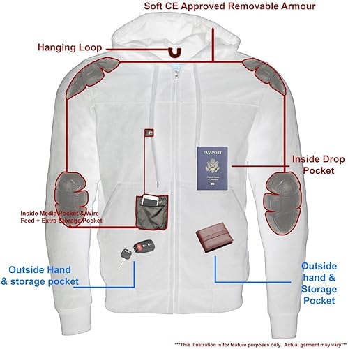 Vista 3 de Milwaukee Leather Sudadera con capucha para hombre Streetguard negro CE blindado, armadura de hombro y codo - XS