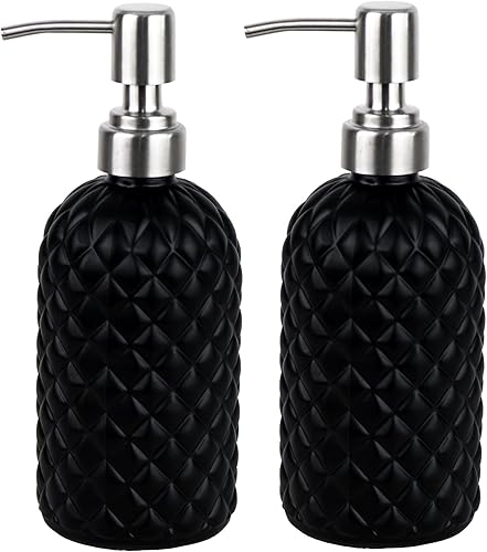Dispensador de jabón para manos y platos de vidrio para baño y cocina con bomba de acero inoxidable 304 (negro-2 unidades)