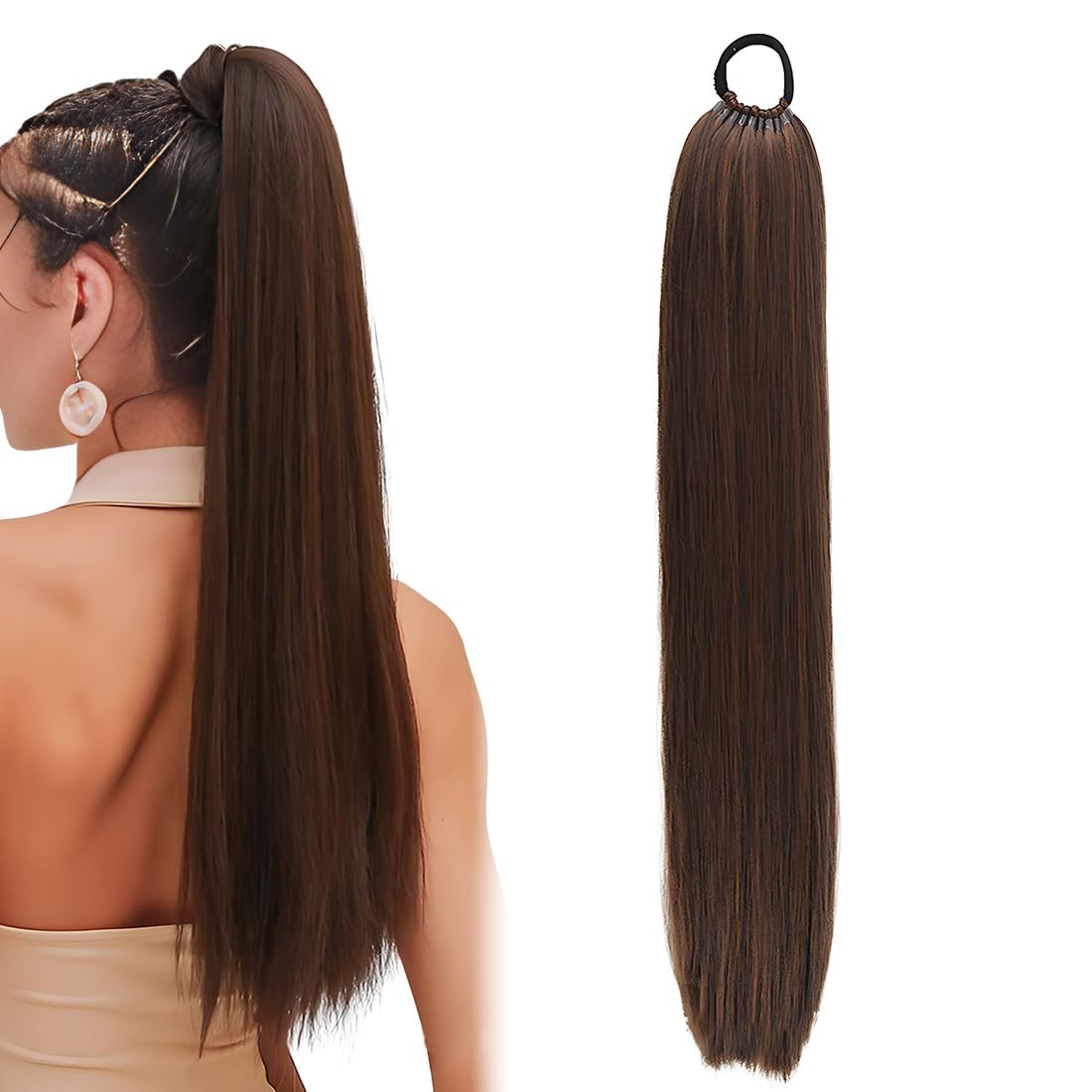 Coleta Postiza Extensiones Pelo, Coleta Postiza Pelo Naturalde De 60 Cm De Largo Cabello Liso, Cabello Sintético Para Mujeres Y Niñas