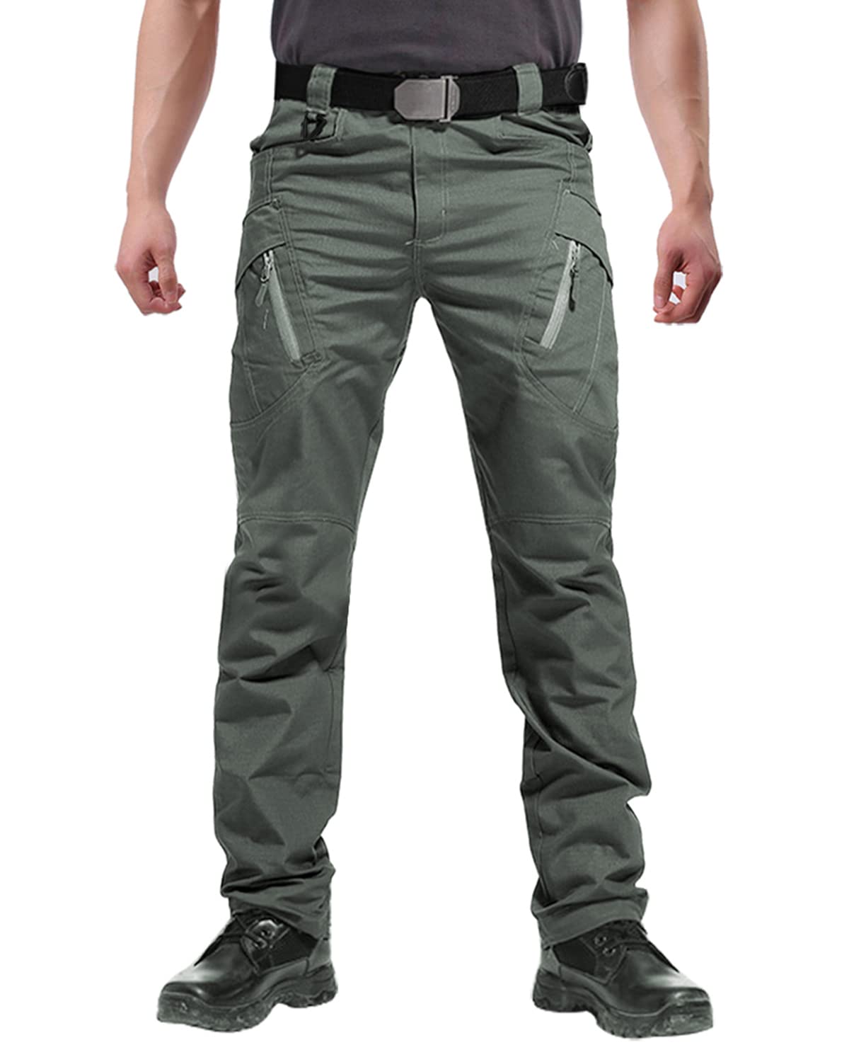 FEDTOSING Men's Outdoor Cargo Work Trousers Military Tactical Pants Combat Ripstop Trousers (Grey Green 34W / 34L)