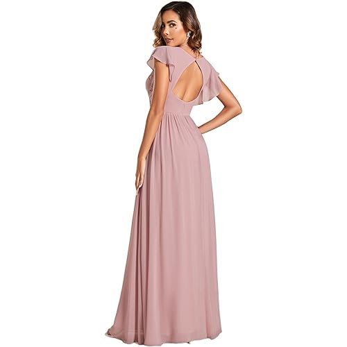 Ever-Pretty Women's Flowy Chiffon A Line Ruffles Sleeves Back Cutout Bridesmaid Dresses 01819