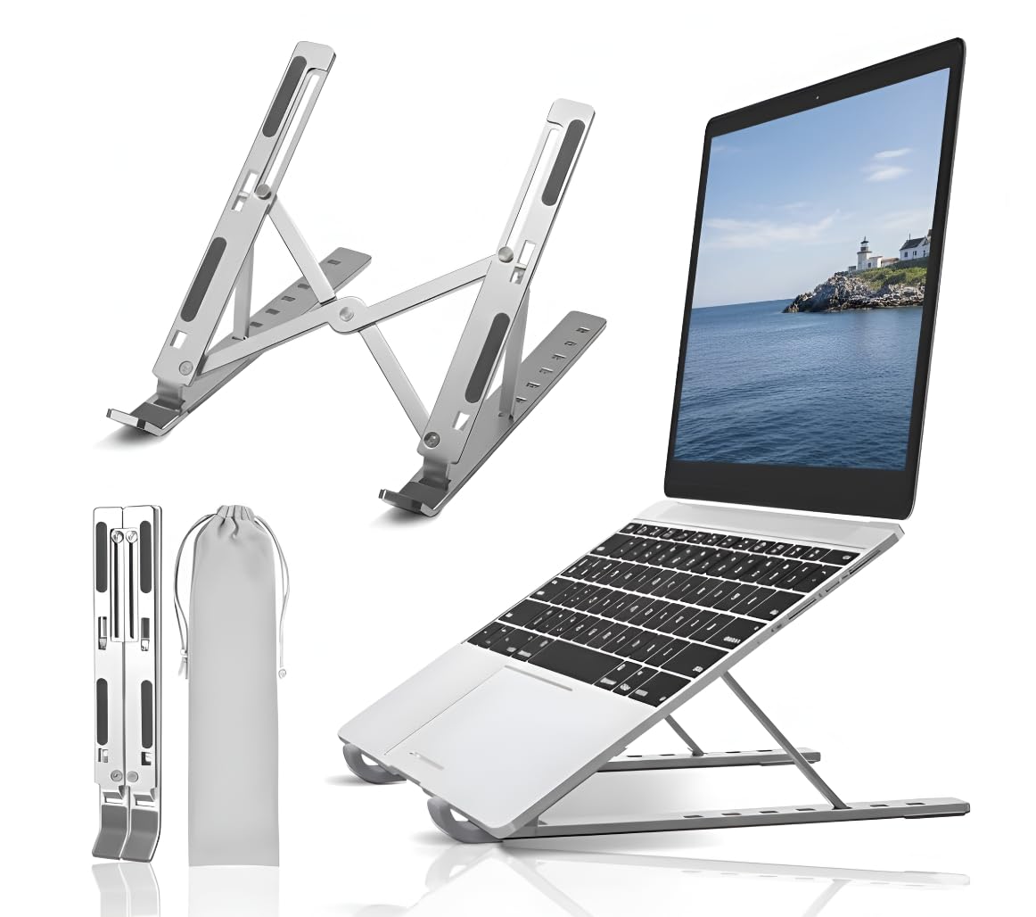 VIHOMI 6 Angles Adjustable Aluminum Laptop Stand, Ergonomic Foldable Portable Tabletop Riser Holder for MacBook, HP, Dell, Lenovo & All Notebooks (Grey)