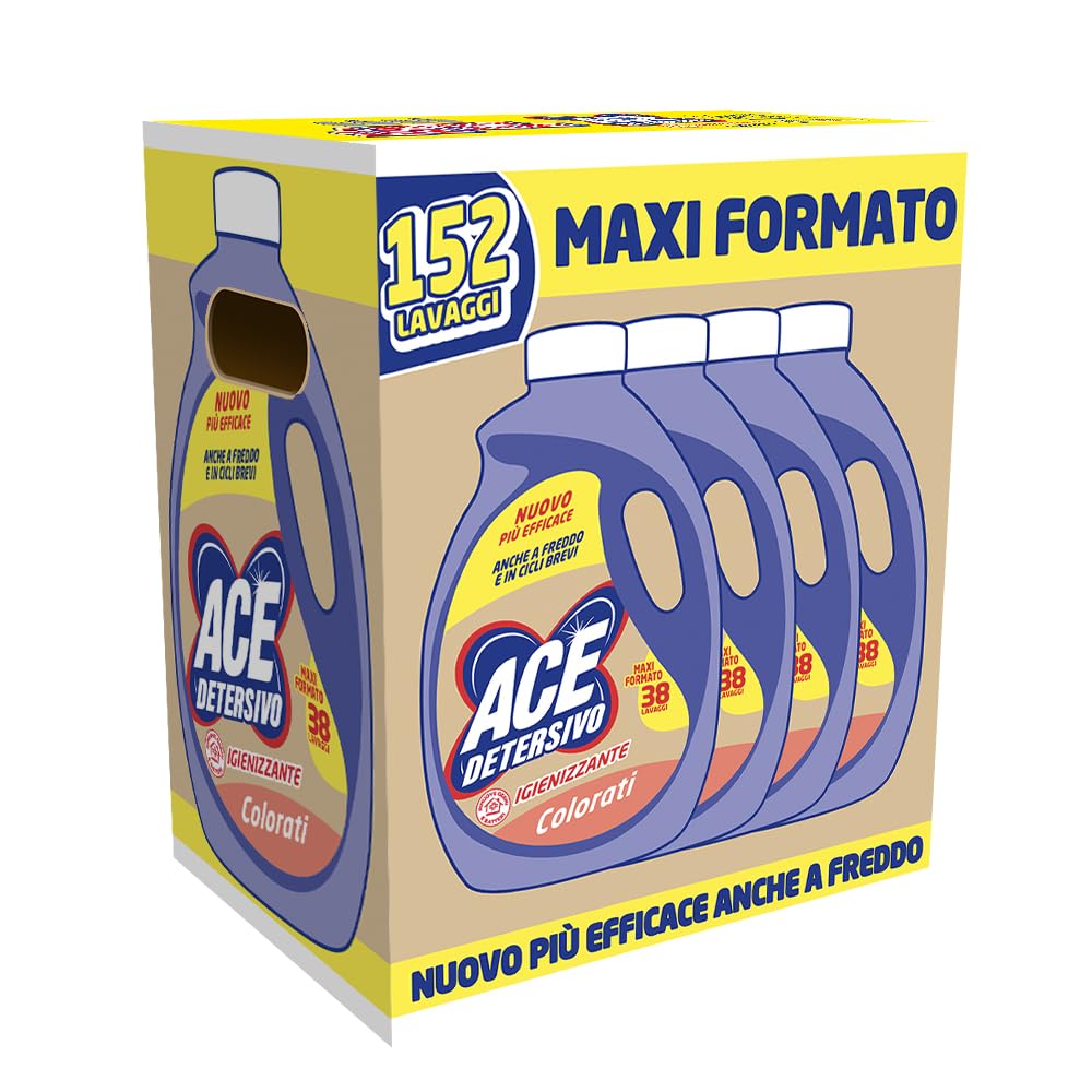 ACE Detersivo Igienizzante Colorati, Bucato pulito e fresco, 152 lavaggi
