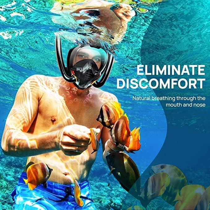 VBM Snorkel Mask Double Tube Snorkeling Gear Diving Mask Scuba Mask Full Face Underwater 180°View Panoramic Easy Breathing Anti-Fog & Anti-Leak for Adult (Black L/XL) 4