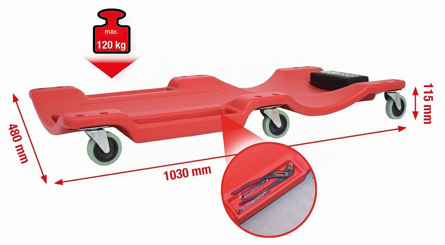 KS Tools 500.8090 - Camilla de taller (tamaño: 1030 x 480 x 115 mm)