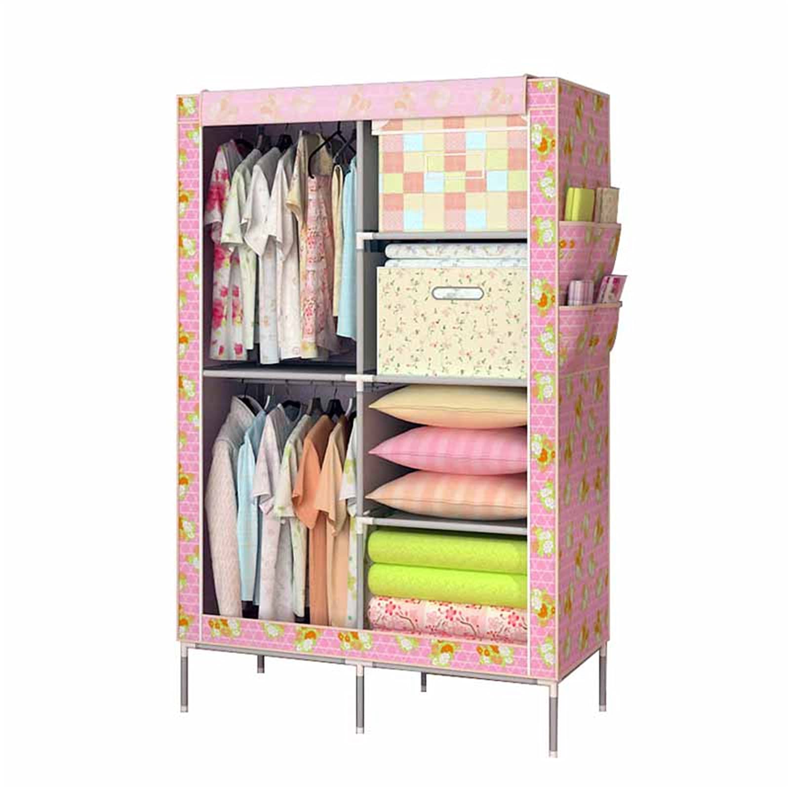Armario Abierto, Almacenamiento Multifunción, Percha, Puerta Plegable, Armario, Diseño De Almacenamiento Dividido con Rieles para Colgar, Tela Impermeable 175 * 90 * 45 CM