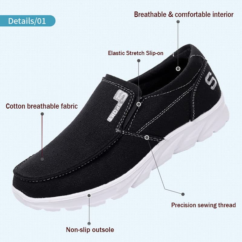 Men's Casual Canvas Slip-on Loafers Lightweight Breathable Stretch Sneaker Comfort Relaxed Fit Round Toe Orthotic Flats Shoes2