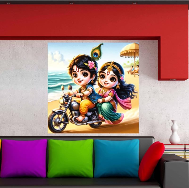 Image of British Terminal Cute little Bal Gopal Baby God Krishna| Kanha Ji | Laddu Lord Makhan Chor Painting Religious Poster for Pregnant Women for wall (matt thin vinyl,sticker,multicolor,unframed)| bj417