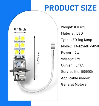 4 PCS Car Fog Lights, 6000K Waterproof LED Car Lights, 12V 5050 Chip High Brightness Anti-fog Bulbs, Suitable for Most Cars (White #H3)