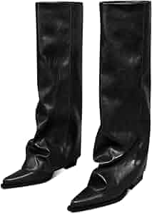 Amazon.com | zhsrin Black Women's Fold Over Knee High Boots