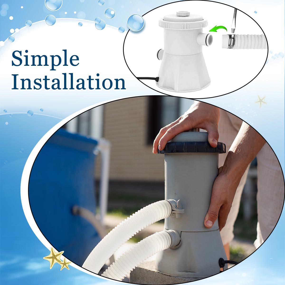Lot de 2 tuyau piscine,Tuyau 32mm Blanc,Tuyau aspirateur piscine,pompe piscine avec 4 pince fixe,149.9 * 3.2cm,Pour piscines hors sol,Nettoyage des piscines,Adapté à une variété de pompes
