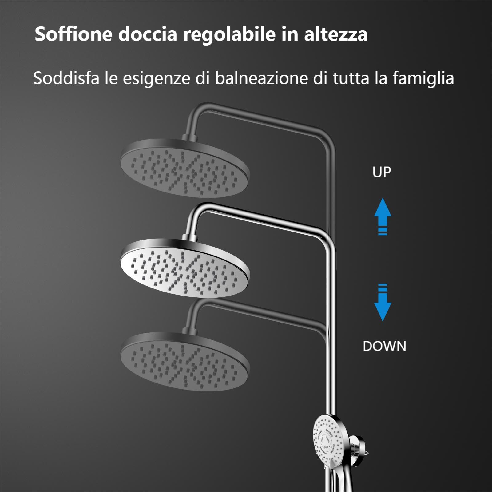 YOOZENA Colonna Doccia con Miscelatore Soffione e Doccetta a Spruzzo, Altezza Regolabile, Flessibile