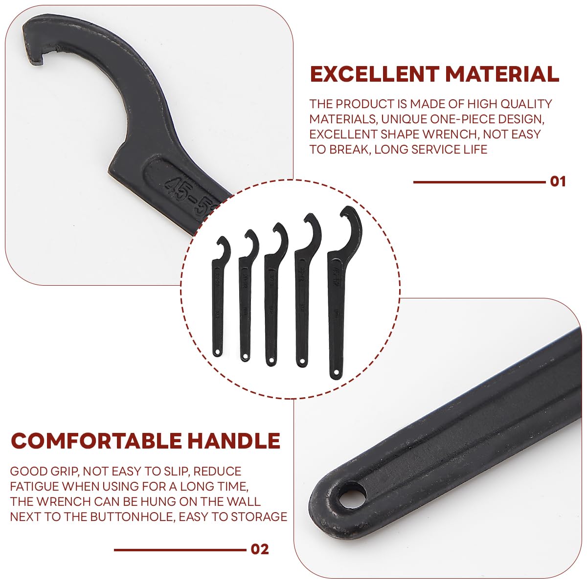 ZJIVQO 5PCS C-Shape Spanner Wrench Set for Coilover System (5 Size), Black - Image 3