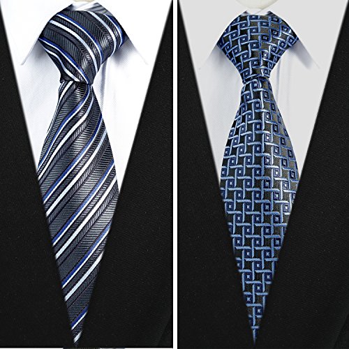 Jeatonge Lot 6 Pcs Mens Ties and 3 Free Tie Clips, Men's Classic Tie Necktie Woven Jacquard Neck Ties Gift box packing (Style 2) - Thumbnail 4