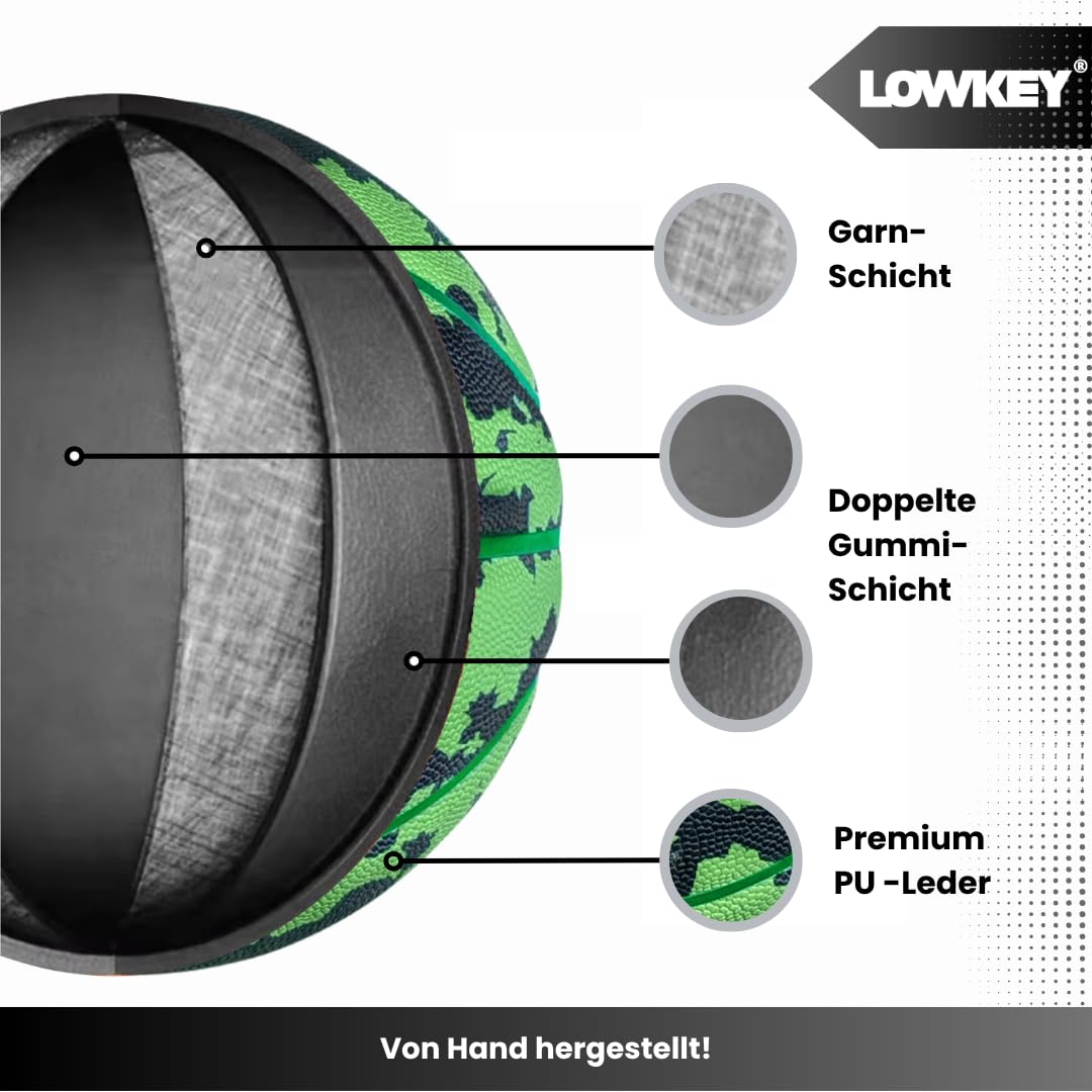 Lowkey Balón de Baloncesto para Interior y Exterior, Talla 7 | Balón de diseño | Balón con Revestimiento Antideslizante y Agarre Premium en diseños Melon, Moon y Ice Pop