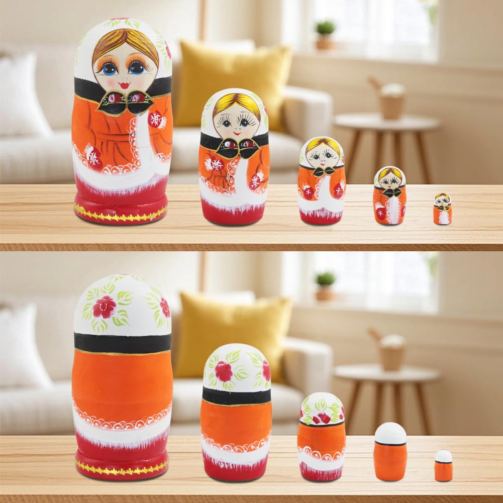 Ensemble de 5 poupées Russes Matriochka « Fille aux Fleurs Orange », représentant Une Fillette Traditionnelle Portant des Gants. Décoration à empiler, pour Un Anniversaire ou Une fête d'e
