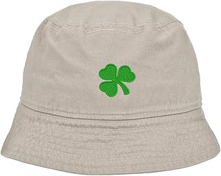 Mens Bucket Hat Shamrock Embroidered Washed Cotton Classic Bucket Hat (Beige,7 1/2)