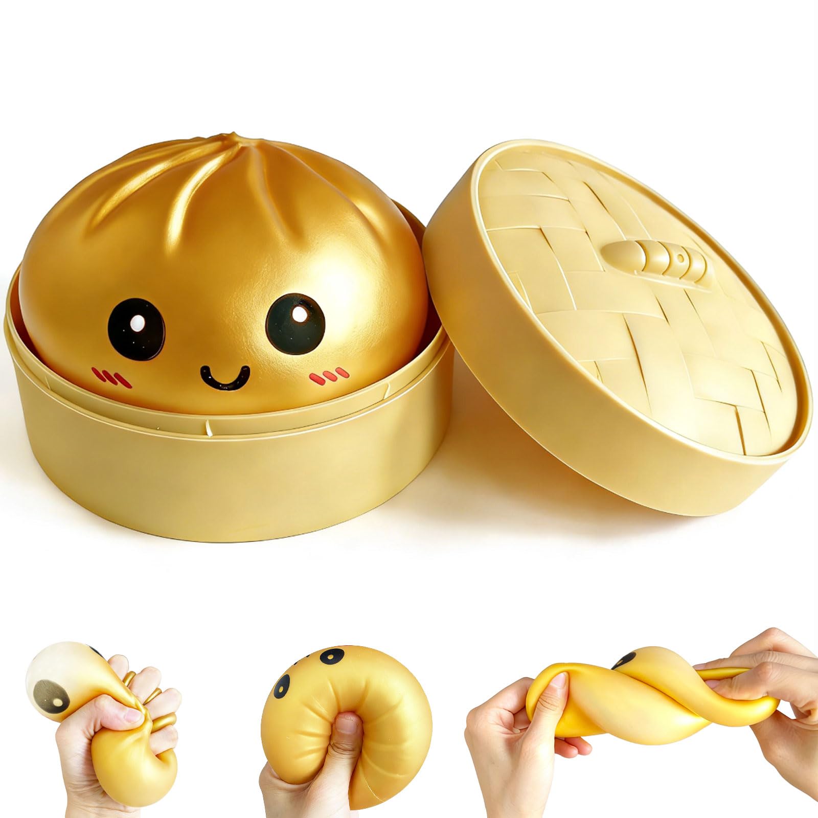 Dumpling Squishy Mystery Box, Super Soft Slow Rising TPR Tear-Resistant Smiley Face Dumpling Toy, Fidget Sensory Toys for Easter Basket Stuffers, Parties, Classroom Prizes Adults Kids（Pink） — view 9