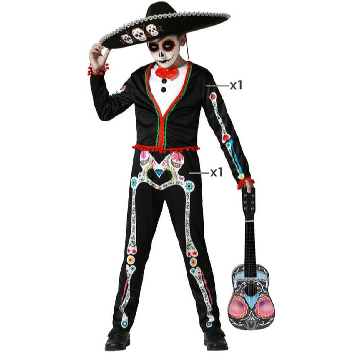 Atosa Mexican Mariachi Skeleton Costume Child Child 7-9 Years