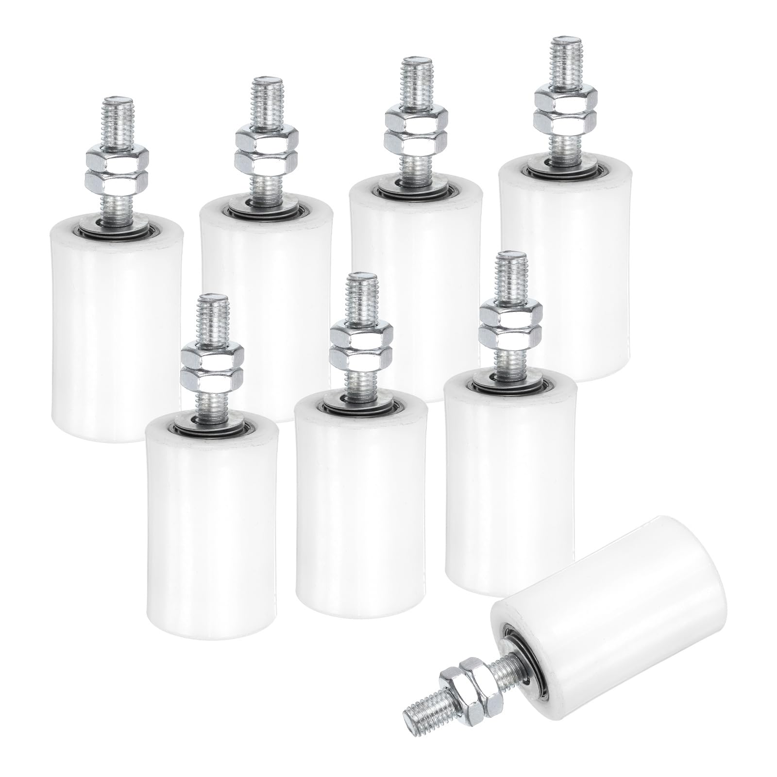 sourcing map 8Pcs Slide Gate Guide Roller,1-5/8" Dia x 2-3/8" Length Nylon Rollers Gate Support Assembly, Universal Sealed Ball Bearing Rolling Gate Guider for Sliding Door, White