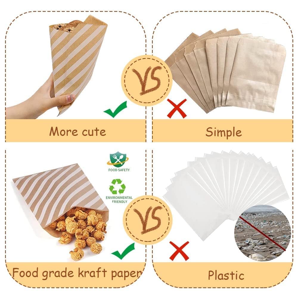 TIANYI-100 Pièces Sachet Kraft, Pochette Kraft 13x16cm Sachet Papier Kraft Pochette Cadeau Petit Format Sac Cadeau Petit Format Sacs En Papier Marron Pour Cadeaux Emballer Desserts Anniversaires M