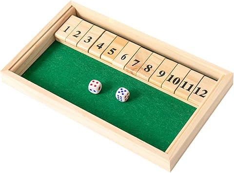 Shut the Box Board Game Shut the Box Board Game Jackpot Game Addition Brain Training Educational Toy Dice JackPot Wooden Double Sided Double Shutter Game Board Classic Tabletop Version with 12 Numbers Pub Board Game for Adults