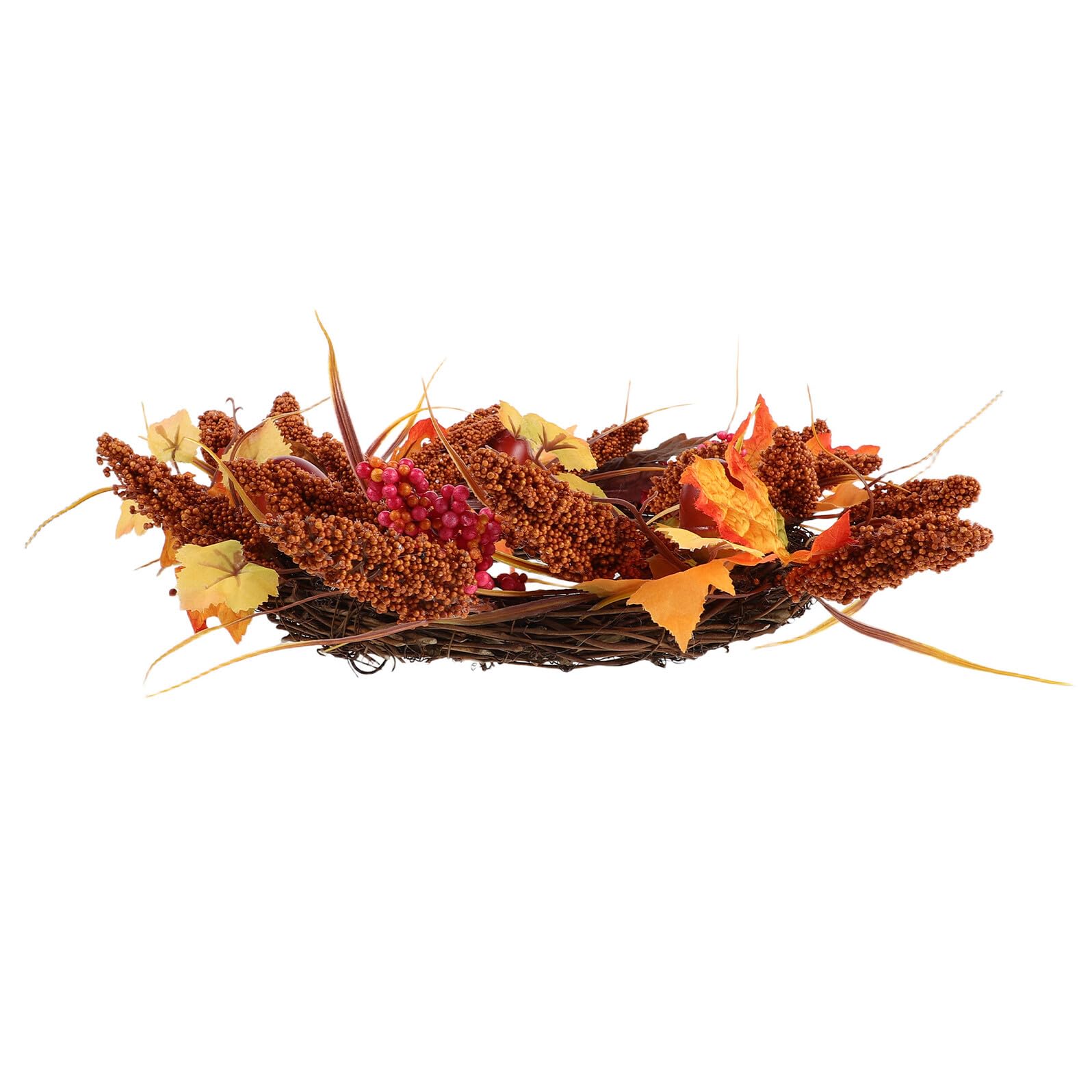 Couronne de porte artificielle automne avec érable géraniums et baies pour décoration de Thanksgiving