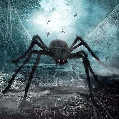 Lustre de Halloween, teias de aranha Halloween, 250 cm lustre peludo gigante, 60 g teias de aranha elásticas traz 10 aranhas falsas, aranha grande Halloween, para mesa lareira jardim exterior, festa
