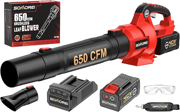 Somorei Cordless Leaf Blower for Lawn: 40V 650CFM High Power Electric Blower with 5.0Ah Battery & Fast Charger - Lightweight 6lbs Yard Tool for Lawn Care - for Family Members