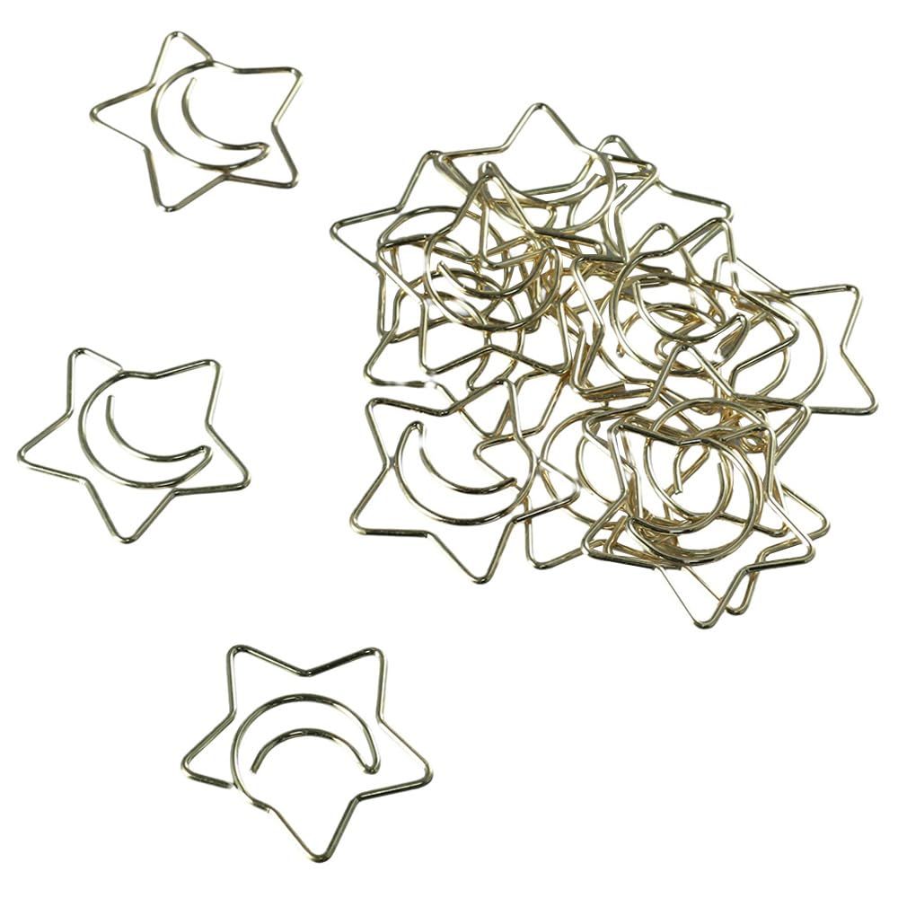 Star Paperclip Unique Paper Clips 50pcs Moon & Star Paper Clips - Gold Metal Bookmark ...