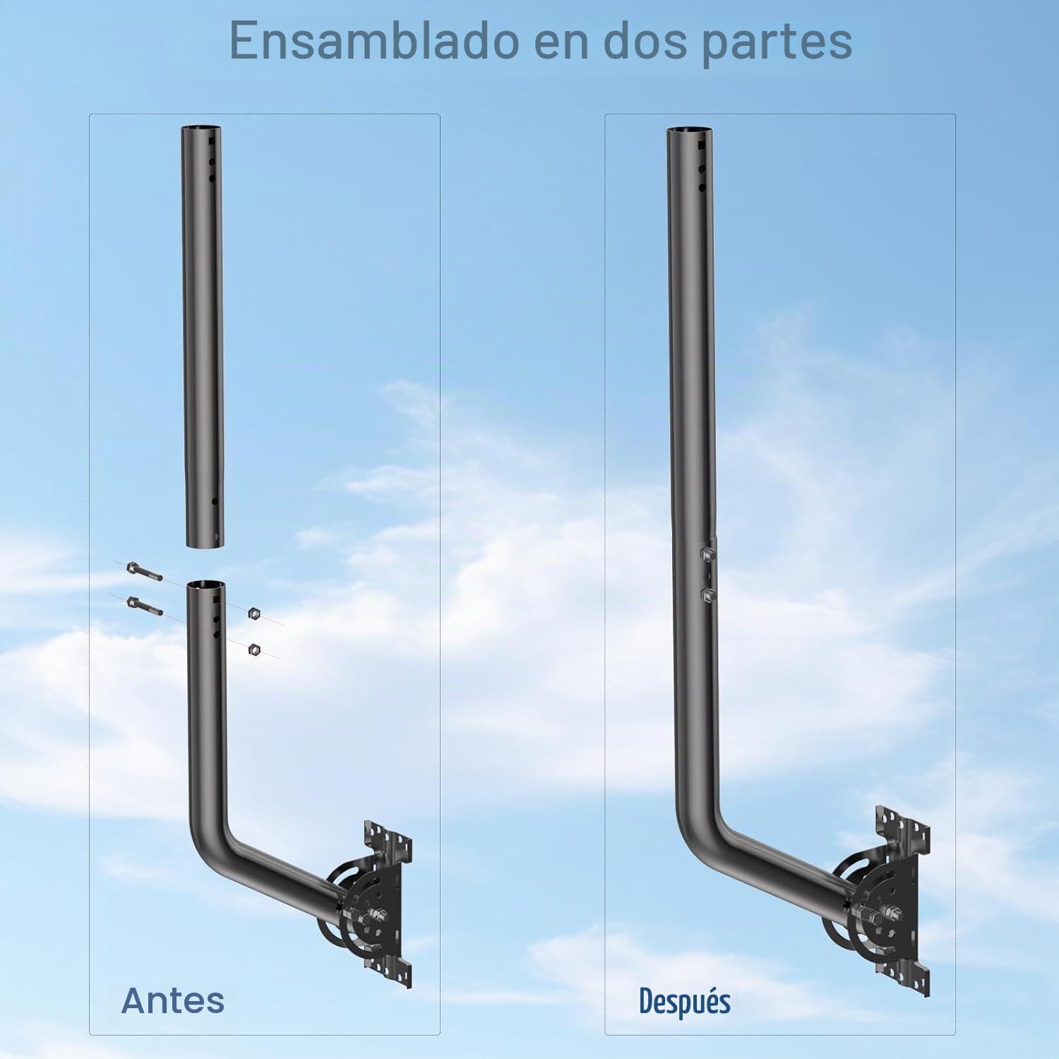 Soporte universal ajustable para antena de TV, poste de hierro pintado (1,38 x 24 pulgadas) – Montaje en pared, alero o techo, soporte pivote resistente con hardware incluido, negro