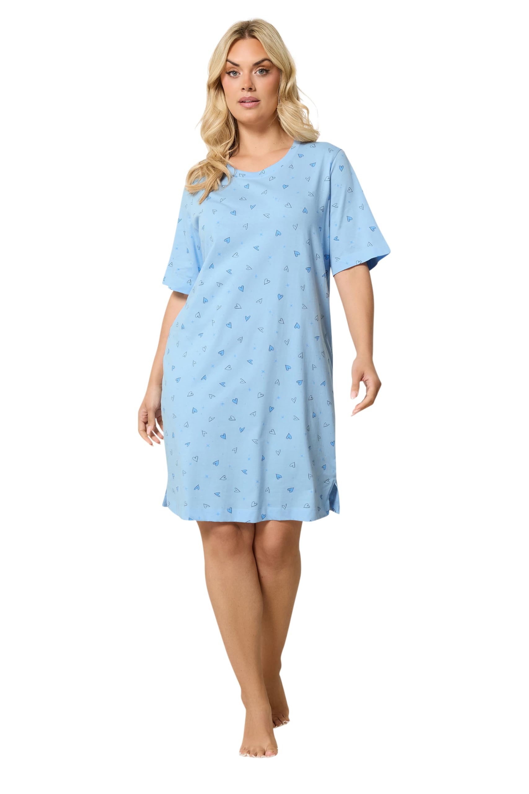 Yours Women's Baby Blue Heart Side Split Nightdress In | Size: 30/32
