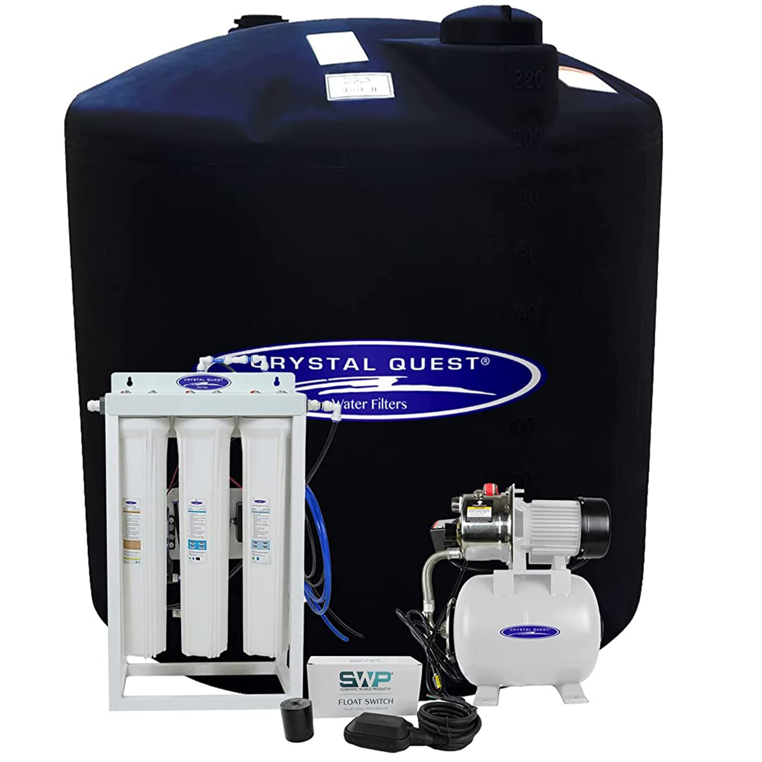 Crystal Quest Whole House Reverse Osmosis Water Filtration System 220 Gallon Water Tank Water Pump Sediment Carbon Filter