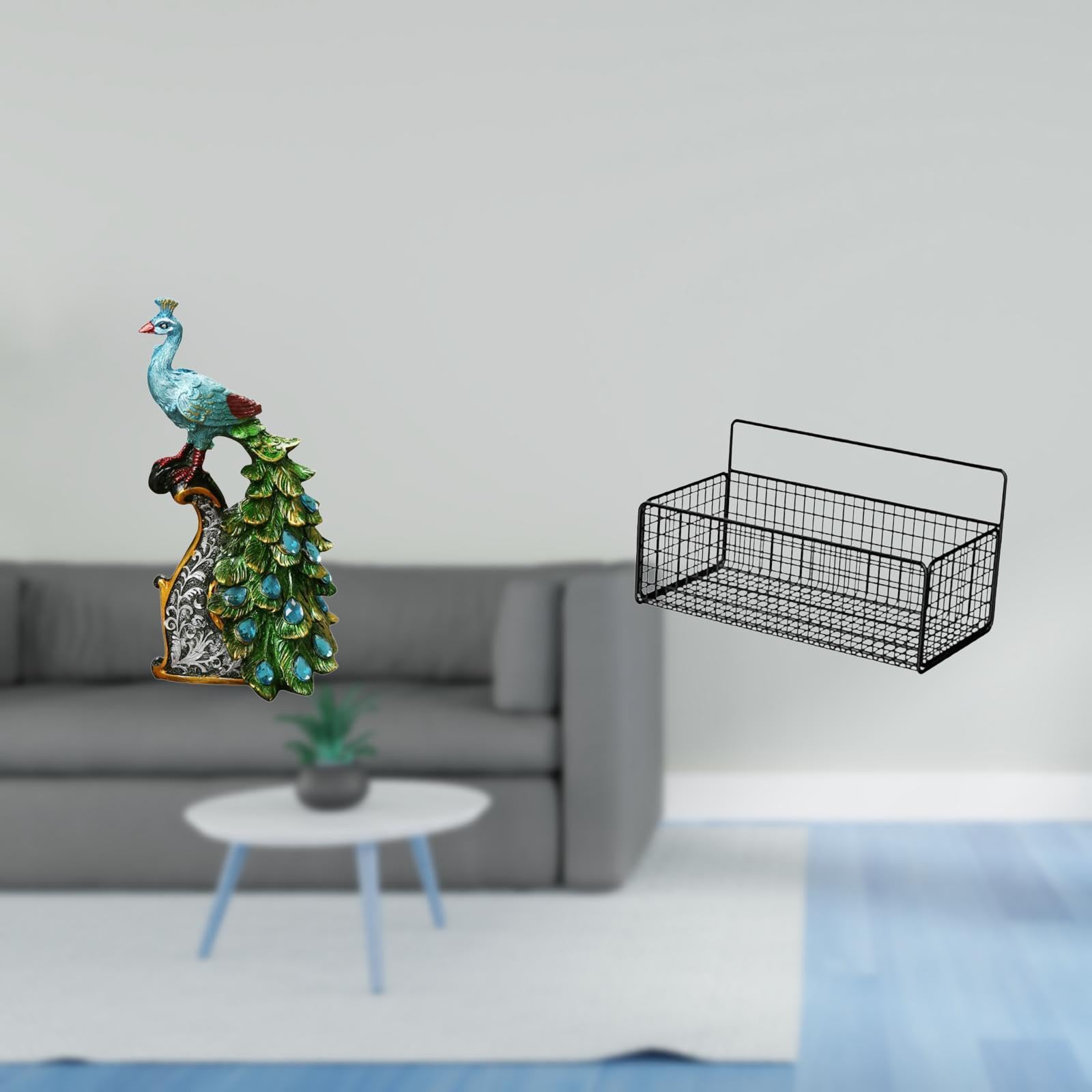 Elegant Peacock Sculpture and Metal Wire Basket Floating Shelf Collection for Bedroom Office Living Room Kitchen Bathroom Home Decor Organizer|Home & Garden| Home D?cor| Figurines-picture-19