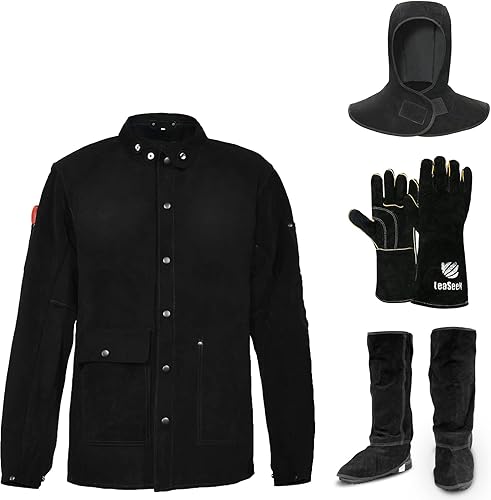 Chaqueta de soldadura de cuero XL guantes de soldadura capucha de soldadura espátulas de soldadura ideal para carpintería herrería jardineros