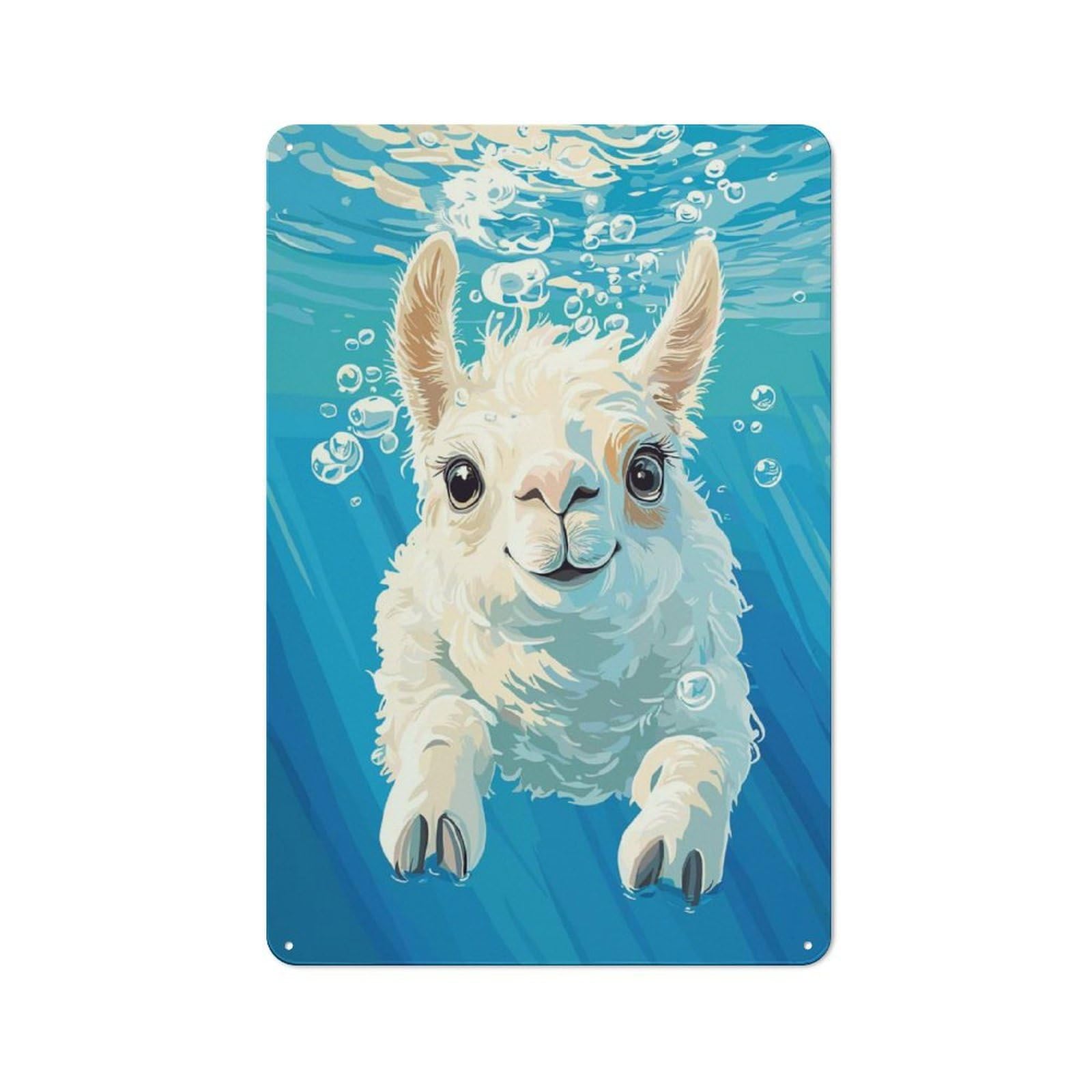 Workshop Style Underwater Llama Portrait Tin Sign 30x20cm, Workshop Wall Decor for Tool Room, Garage, Studio Or Home Bar