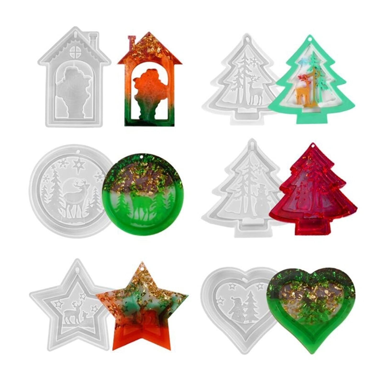 Molde de silicona navideño MK803 con 6 moldes de resina epoxi para colgantes DIY