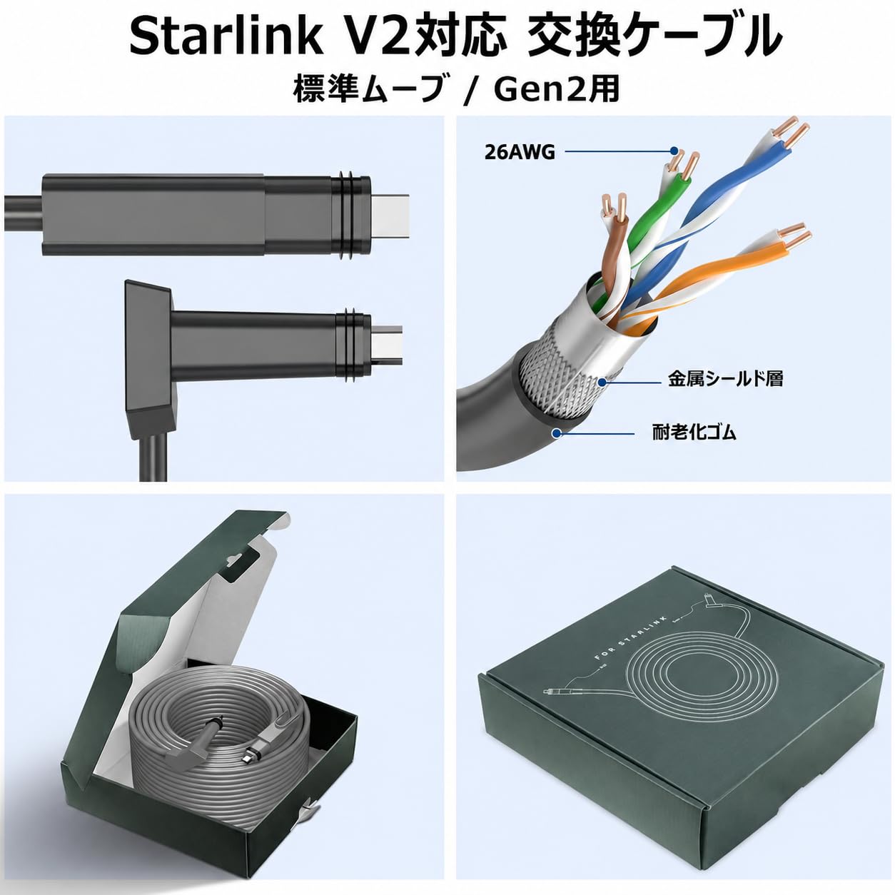 Amazon.co.jp: Starlink V2交換用ケーブル(46メートル) 第二世代スター