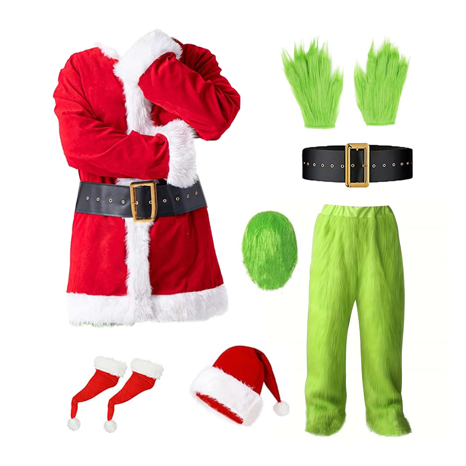 Halloween Costume for Men Green Monster Costumes with Mask Furry Adult Suit Christmas Outfit