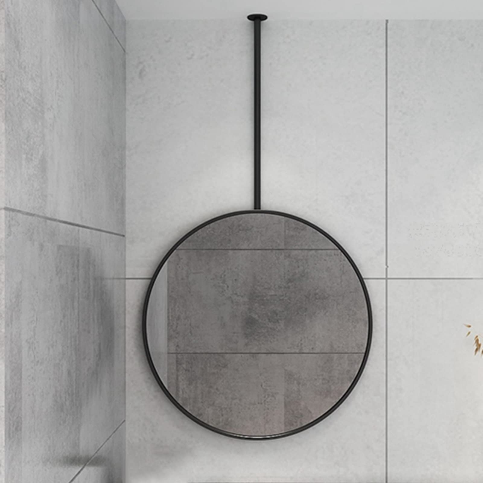 Miroir suspendu noir au design minimaliste et cadre rond moderne 50cm