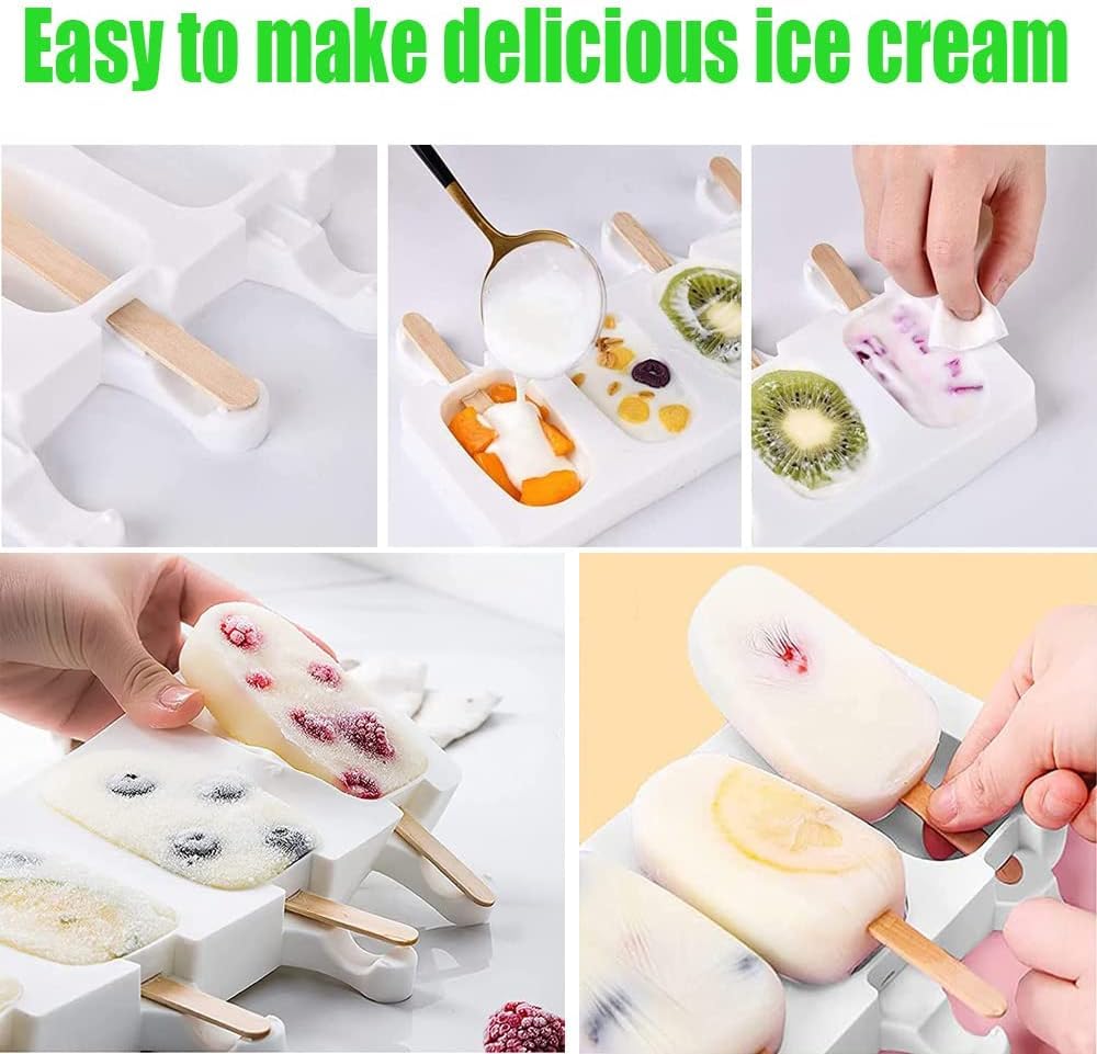 3 Moldes Para Helados con tapa, Molde de silicona para helado, Incluye 100 palitos de helado 100 bolsas para envolver, 100 cintas y 100 pegatinas, para helados congelados para hacer tú mismo