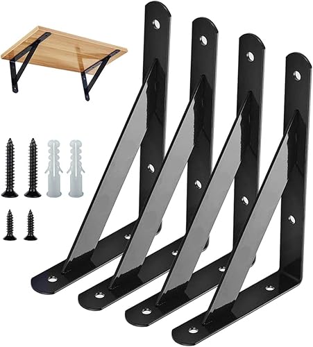 Miniatura 1 de Soportes para estantes, 4 soportes triangulares resistentes de 6 x 4 pulgadas, soportes angulares de metal de 6 x 4 pulgadas, soportes de estante de