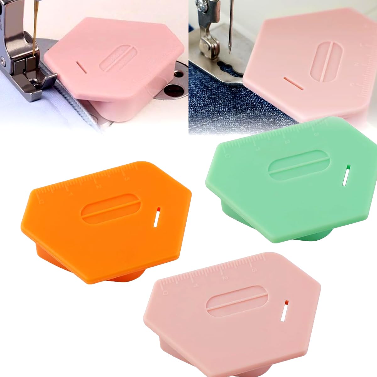 2025 Seam Guide for Sewing Machine, 3PCS Purpose Polygonal Strong Gauge, Hemmer Guide with Scale, Sewing Supplies Accessories (Orange + Green + Pink)