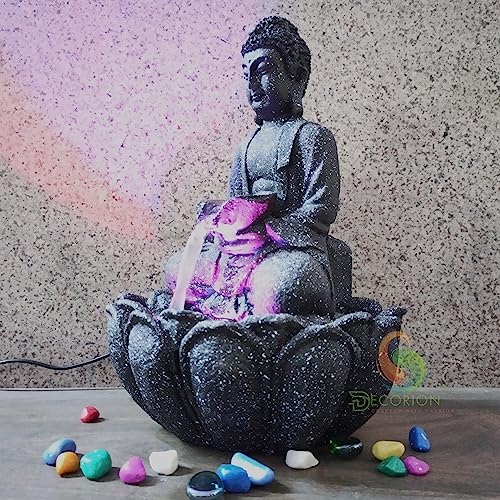Image of Decorative Table Top Water Fountain for Home Decor /Office /Indoor & Outdoor /Garden /Puja Room /Vaastu with Multicolor LED Light and Adjustable Water Pump (Black-D-036)
