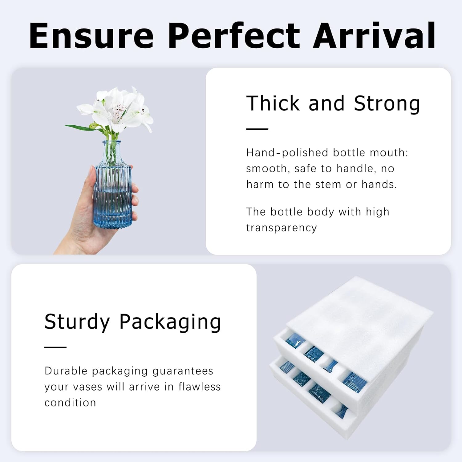 16pcs Glass Bud Vase Set, Small Blue Flower Vases for Centerpieces in Bulk, Mini Vintage Vase for Wedding, Home Decor, Table Decoration