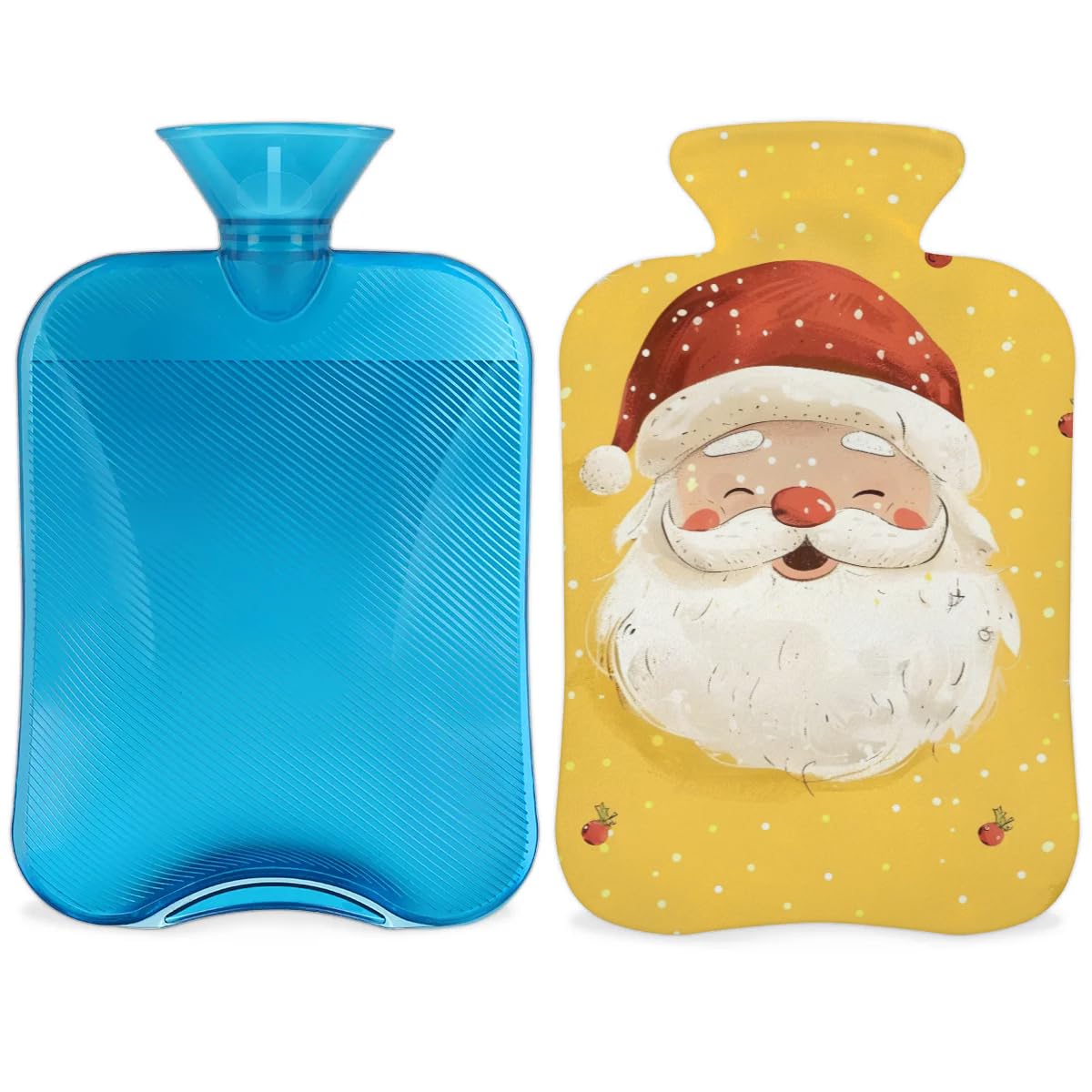 Hot Water Bottle with Soft Cover,2L Dreamy Santa Claus Hot Water Bag for Hot and Cold Compress, Hand Feet Warmer, Watercolor Santa Claus Rubber Hot or Cold Water Bottle Halloween Christmas Decorations